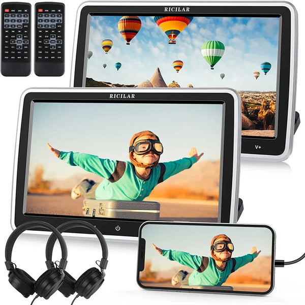 10.5′′ Dual Screen Portable Car DVD Player, HD, Multi-Format, Includes Headphones & Mounts