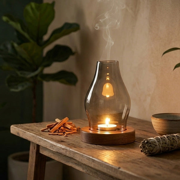 Wispoak Glass & Wood Smokeless Incense Warmer