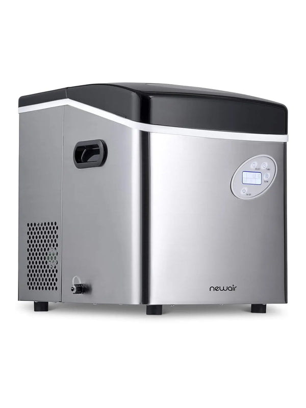 Newair Portable Ice Maker 50 lb. Daily, 12 Cubes in Under 7 Minutes - Compact Countertop Design - 3 Size Bullet Shaped Ice - for Kitchen/Office/RV/Bar - Stainless Steel