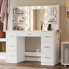 Vanity Desk with Mirror and LED Lights, Makeup Vanity with 7 Drawers & 4 Shelves, Vanity Table with Power Outlet for Bedroom Dressing Room, White
