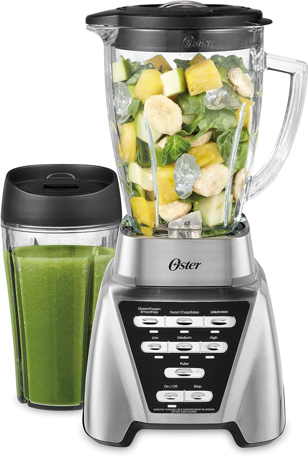 Oster Pro 1200 Blender with 6-Cup Glass Jar & 24-Ounce Smoothie Cup, Brushed Nickel, 1200W