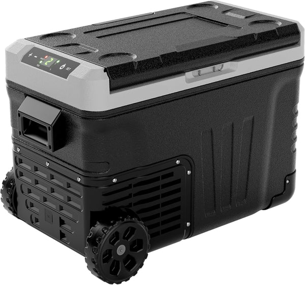 12 Volt Refrigerator, 37QT(35L) Electric Cooler, Portable Freezer 12V/24V DC 110-240V AC, 12V Fridge -4~68, 12V Cooler with Wheels & 2 Baskets for Travel, Truck, Boat, Camping