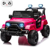 12V Kids Electric Ride on Truck Car Remote Control, Twin 35W Motors 3.5MPH Max Speed, Bluetooth USB Music Player, 4 Wheels Suspension LED Lights Safety Belt, Gift for Boy & Girl-Rosy