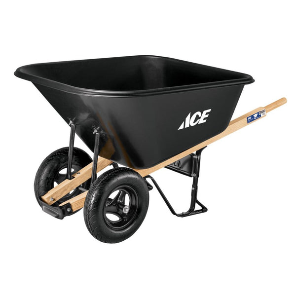 10 cu ft Poly Wheelbarrow with Dual 16′′ Pneumatic Tires and Hardwood Handles