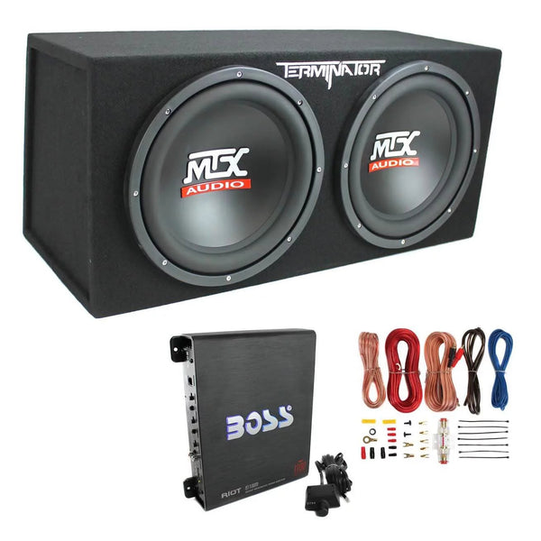 TNE212D 12" 1200W Dual Loaded Car Subwoofer and Boss 1100W Amplifier w/ Kit