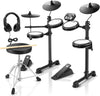 DED-80 Electronic Drum Set, Electric Drum Set for Beginner with 4 Quiet Mesh Drum Pads, 2 Switch Pedal, 180+ Sounds, Throne, On-Ear Headphones, Sticks, and Melodics Lessons Included.