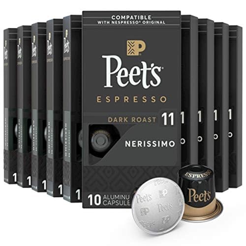 2025 Peet’s Coffee Dark Roast Espresso Pods Nerissimo Intensity 11 100 Count (10 Boxes of 10 Espresso Capsules)