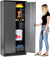 Heavy Duty Metal Garage Locker - 71 "tall large steel multipurpose locker with adjustable shelves and door locks - black and silver