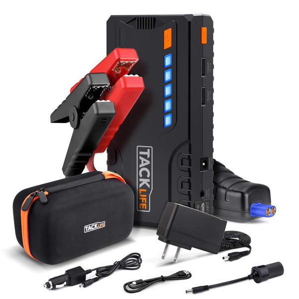 T6 800A 18000mAh Car Jump Starter for 7.0L Gas & 5.5L Diesel Engines with Quick Charge, LCD Display, Safety Features, Orange
