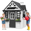 Outdoor Playhouse for Kids Ages 4-8, Wooden Play House with Doorbell, Phone, Kitchen Toys, Outdoor Kids Play Equipment, Casa Para Ni?as (45L x 65H), White & Black