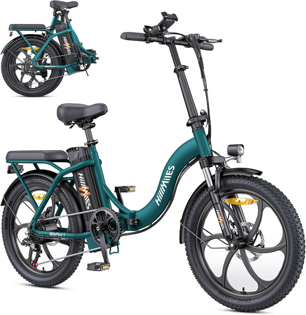 1 Electric Bicycle for Adults, 250 W Folding Electric Bicycle with 36 V 13 Ah Removable Battery, Speed 25 km/h and Range 100 Km, 20 x 3.0 Inch Fat Tyre