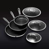 6 Piece Hybrid Stainless Steel Cookware Pan Set 8 inch, 10 inch, 12 inch with Glass Lids, Size: One size, Black