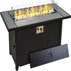 Walsunny 45′′ Steel Propane Fire Pit Table, 50,000 BTU, Rattan Design, 2-in-1 Patio Table with Lid, Lava Rock, and Glass Wind Guard