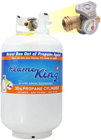 2025 Flame King YSN330 30lb Steel Propane Tank Cylinder with Gauge and OPD Valve for Grills and BBQs Camping Fishing & Outdoor Activities White