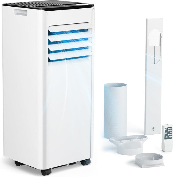 Exhaust Hose 7000 BTU 4-in-1 Mobile Air Conditioner Quiet Operation Digital Display + Remote Control Window Installation Set 24 Hour Timer for Rooms up to 20 m2