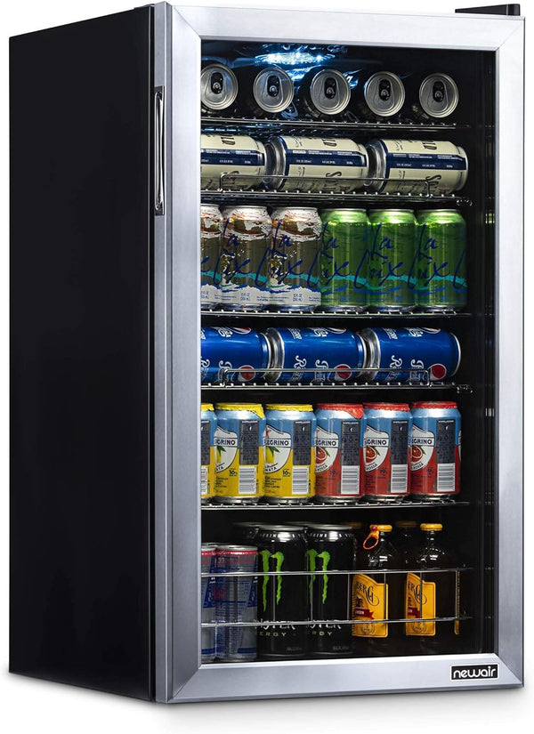 AB-1200 Mini Fridge, 126-Can Capacity, Reversible Glass Door, Adjustable Shelves, Stainless Steel Frame