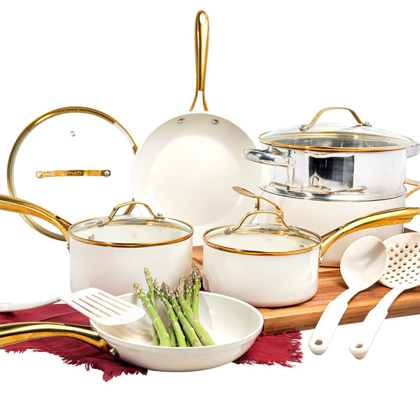 15 Pc Ceramic Pots and Pans Set Non Stick