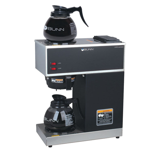 BUNN VPR-2GD 12-Cup Pourover Coffee Maker, Black, with Upper & Lower Warmers, 2 Glass Decanters, Commercial Use