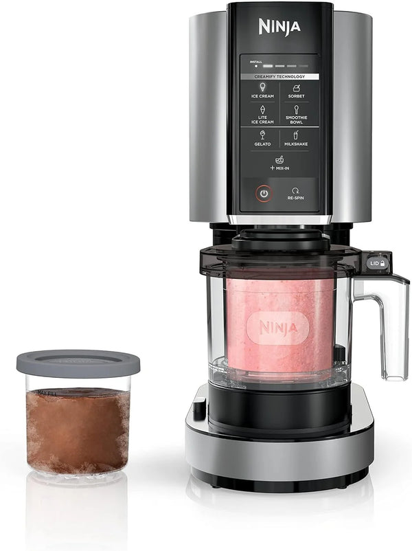 NC301 CREAMi Ice Cream Maker, for Gelato, Mix-ins, Milkshakes, Sorbet, Smoothie Bowls & More, 7 One-Touch Programs, with (2) Pint Containers & Lids, Compact Size, Perfect for Kids, Silver