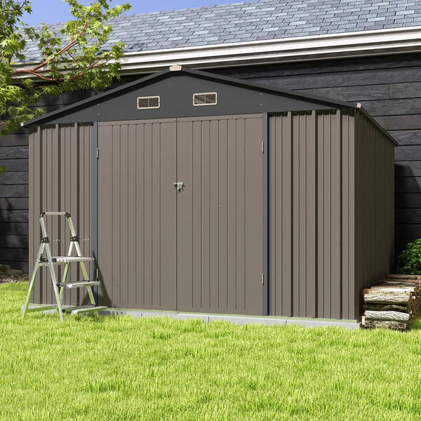 Patiowell 10 x 10 ft Outdoor Storage Metal Shed with Sloping Roof and Double Lockable Door