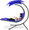 Best Choice Products Outdoor Hanging Curved Steel Chaise Lounge Chair Swing w/Built-in Pillow and Removable Canopy - Charcoal Gray