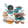 The Pioneer Woman Brilliant Blooms 38-Piece Cookware Set, Teal C Complete Kitchen Solution with Floral Design