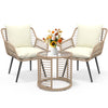 3-Piece Steel Outdoor Bistro Sets with Metal Chairs and Glass Top Table, Beige