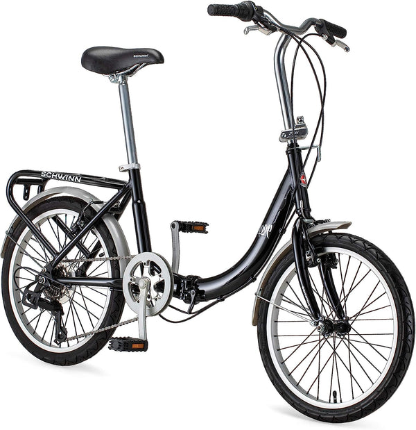 Schwinn Loop Adult Folding Bike, 20′′ Wheels, 7-Speed, Step-Through Frame, with Cargo Rack & Bag
