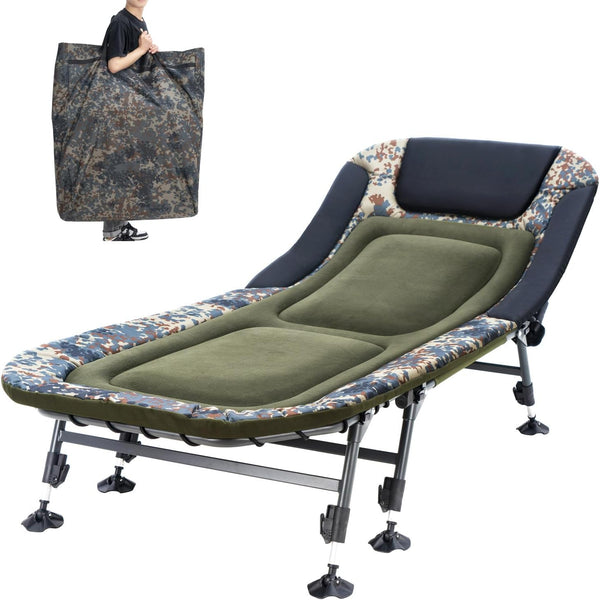 Camping Cots for Adults 330Lbs with Carry Bag, Heavy Duty Folding Bed with Soft Padded Cushion, Portable Military Cot for Hunting, 180° Adjustable Reclining Outdoor Lounger
