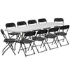 6ft White Folding Table and 10 Pack Folding Chairs Black, Plastic Table and Chair Set