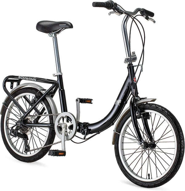 Schwinn Loop 7-Speed Folding Bike, 20′′ Wheels, Step-Through Frame, Rear Cargo Rack, Lightweight for Adults
