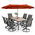 8 Pieces Patio Dining Set with Umbrella,Outdoor Furniture Set with 6 Sling Dining Swivel Chairs