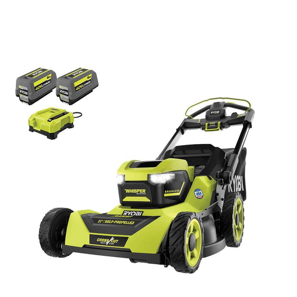 40V HP Brushless 21-in Self-Propelled AWD Lawn Mower – Whisper Series – Includes (2) 6.0Ah Batteries and Charger