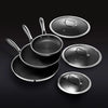 6 Piece Hybrid Stainless Steel Cookware Pan Set 8 inch, 10 inch, 12 inch with Glass Lids, Size: One size, Black