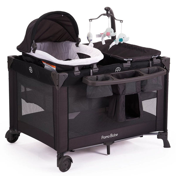 Pamo Babe Unisex Baby Playard with Bassinet, Changing Table & Toys – Portable Nursery Center