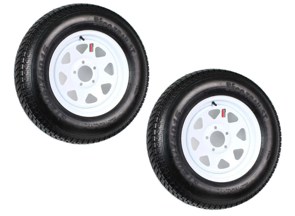 2-pack trailer tires on rim ST205/75D15 205/75 D 15 inch LRC 5-hole white spokes 1