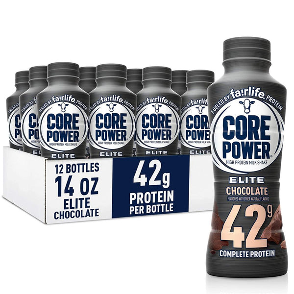 Core Power Elite Chocolate Protein Shakes 42g, 14 Fl Oz, Pack of 12 – Workout Recovery Drink