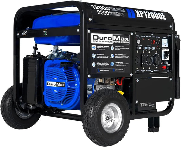 Portable 13000-watt generator with dual-fuel operation (gasoline & propane), electric start, emergency power supply for the whole house, switchable, suitable for motorhomes and emergencies