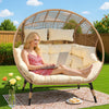 Double Egg Chair for 2 Person, Oversized Wicker Loveseat with Thick Cushions, 680 lbs Capacity, Indoor Outdoor Stationary Patio Lounge Chair for Balcony, Garden, Beige