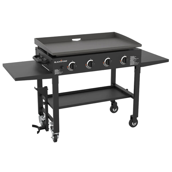 36 Inch Gas Griddle Cooking Station 4 Burner Flat Top Gas Grill Propane Fuelled Restaurant Grade Professional 36” Outdoor Griddle Station with Side Shelf (1554)
