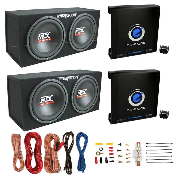 TNE212D 12" Subwoofer (2 Pack) + Monoblock Amplifier (2 Pack) + Amp Wire Kit